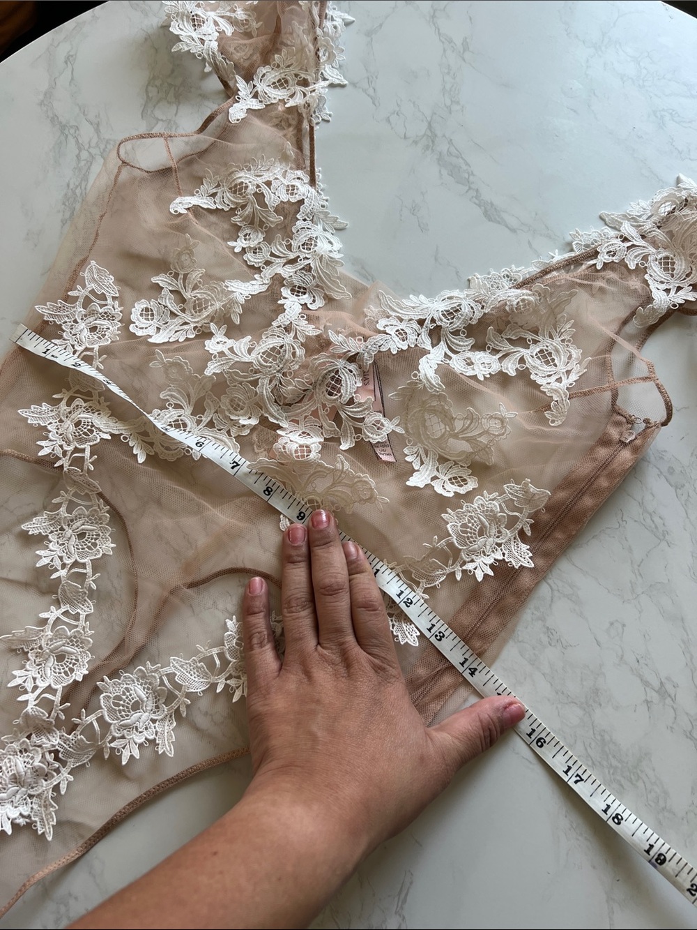 Victoria's Secret Nude Bodysuit with White Floral Lace - Picture 3 of 5